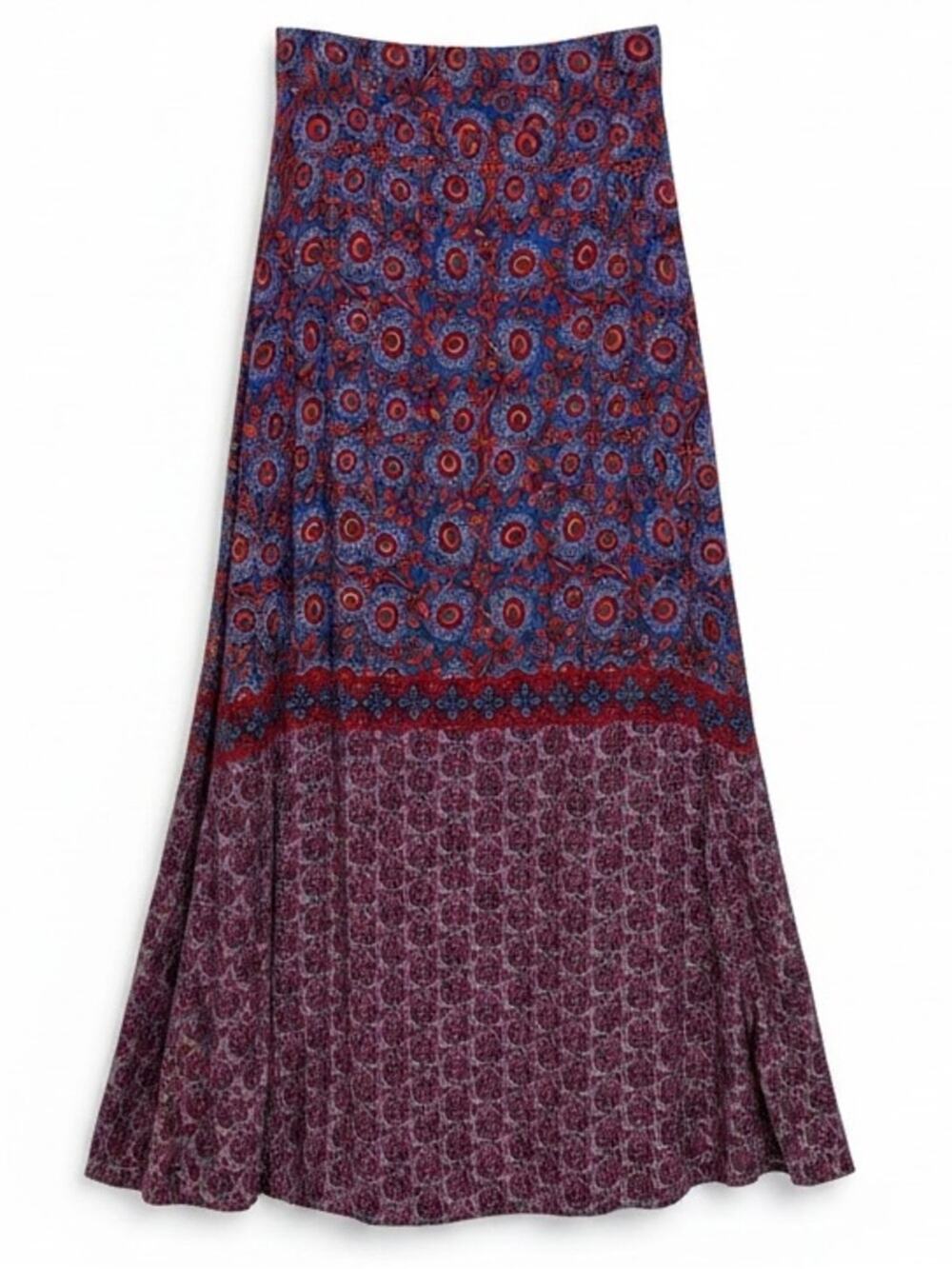 Natural Life A-Line Paneled Maxi Skirt Boho Floral Blue Red Size XS